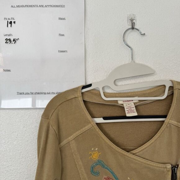 Sundance Zip Jacket Size‎ 8 Tan Boho Asymmetrical Embroidered Floral Festival - Picture 5 of 5